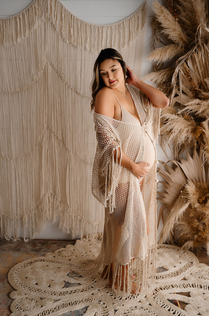 Bohemian styled maternity image of a client in Fort Worth Texas by Paula Goforth