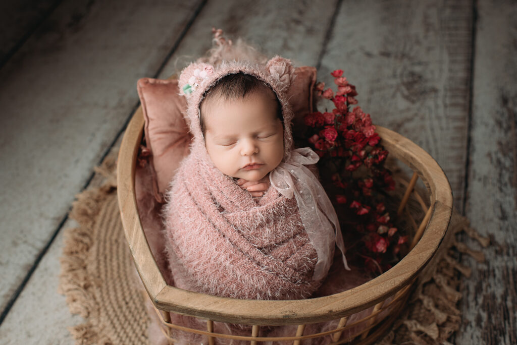 pink neutral posed newborn photography studio Dallas Fort Worth