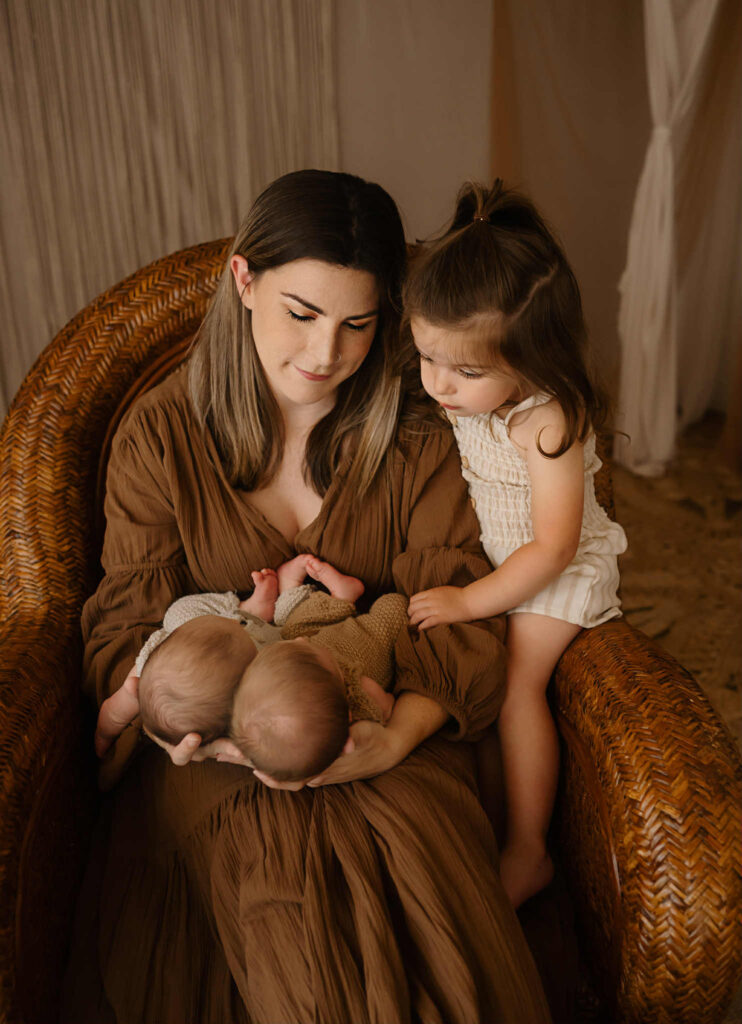 Sweet outdoor-inspired family portrait with newborn twins in Fort Worth Texas