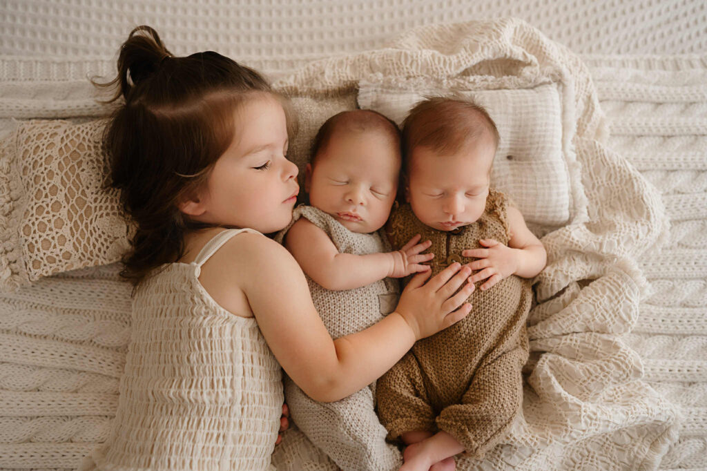 Sweet outdoor-inspired family portrait with newborn twins in Fort Worth Texas